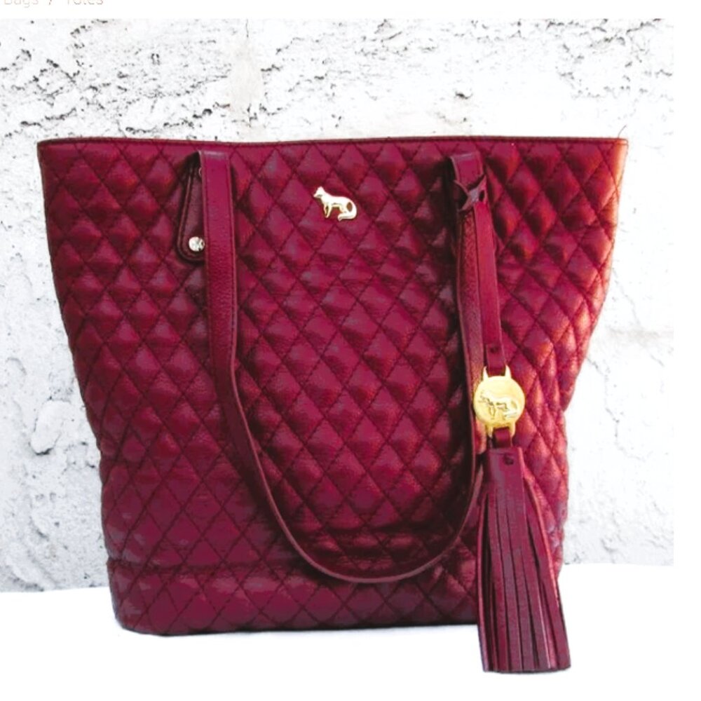 Emma Fox red leather quilted tote bag 14.75"X11.5"